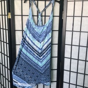 Blue Patterned Loose Tank Top